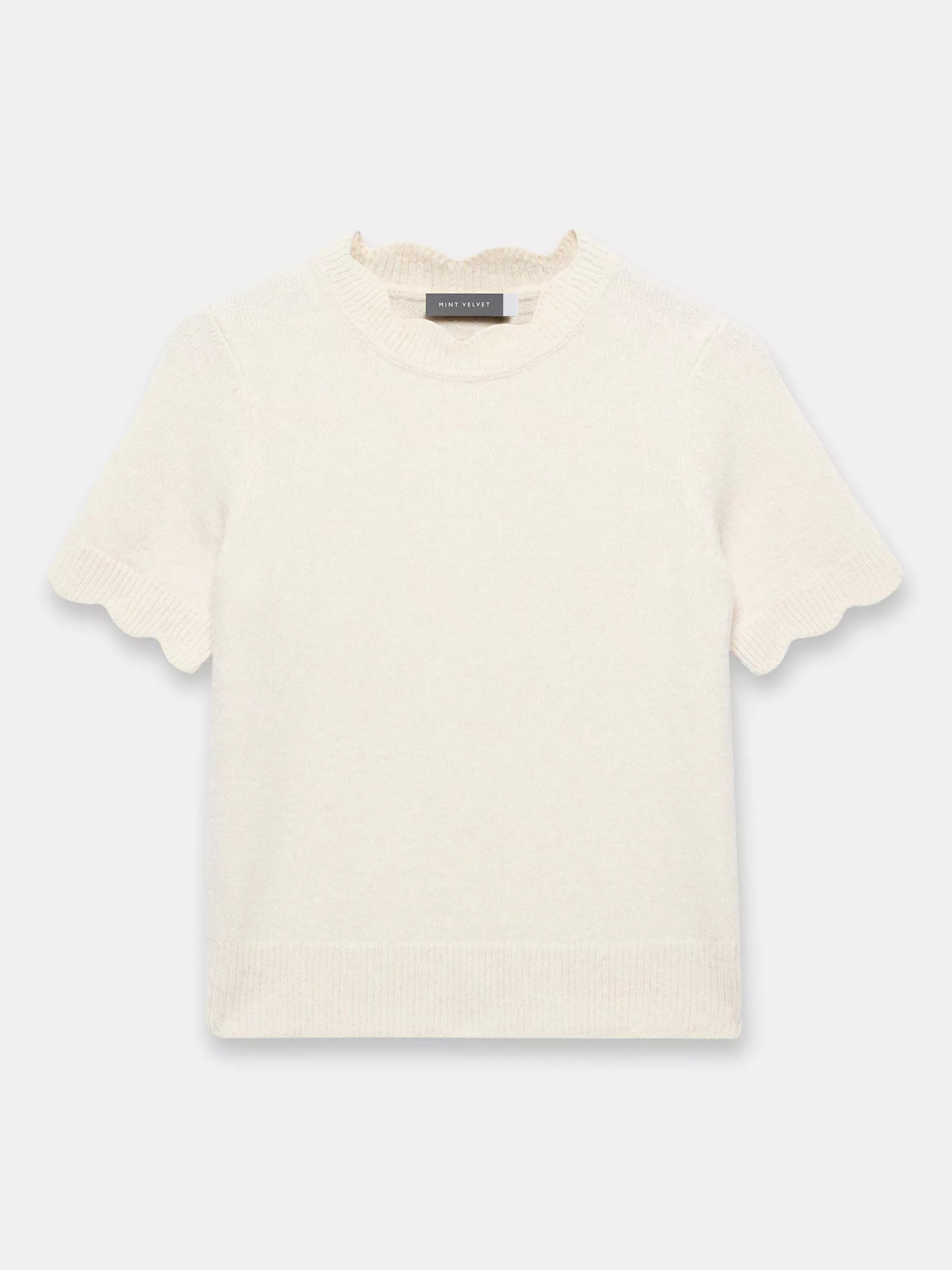 Mint Velvet Scallop Knit Top, Natural Cream | John Lewis (UK)