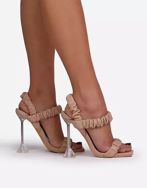 Ego x Maura Bute clear heel sandals with ruched upper in beige | ASOS (Global)