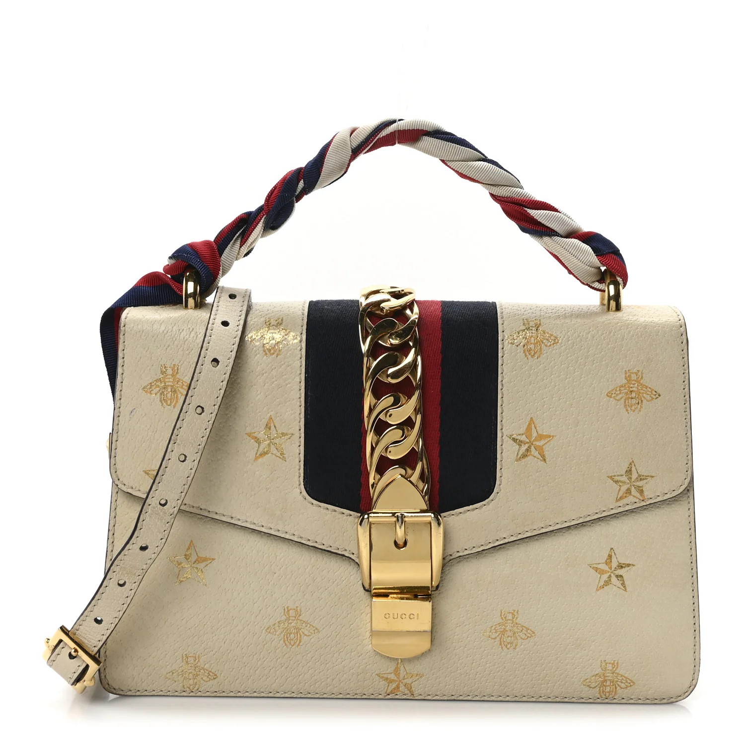Textured Calfskin Bee Star Print Small Sylvie Shoulder Bag Mystic White | FASHIONPHILE (US)