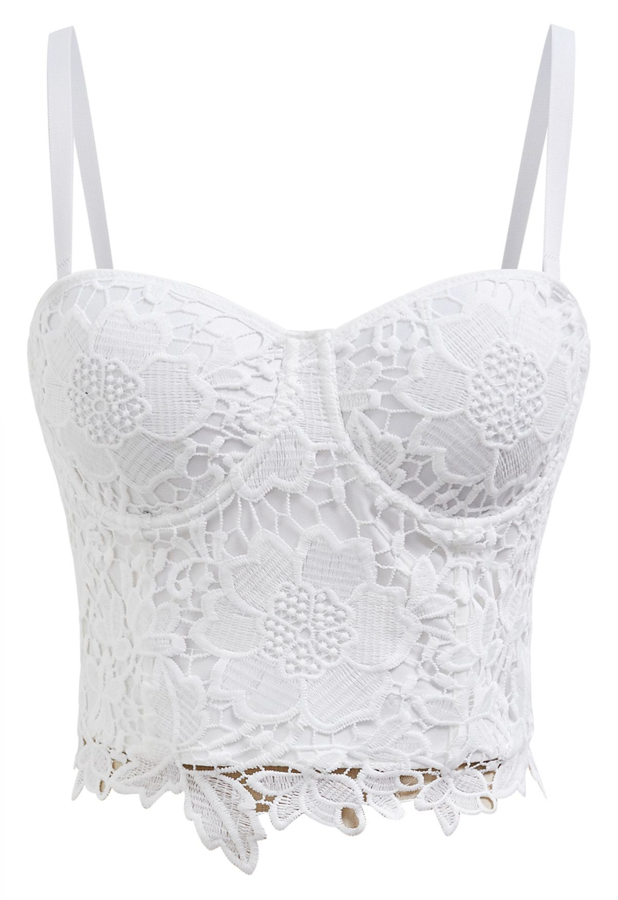 Floral Cutwork Lace Bustier Crop Top in White | Chicwish