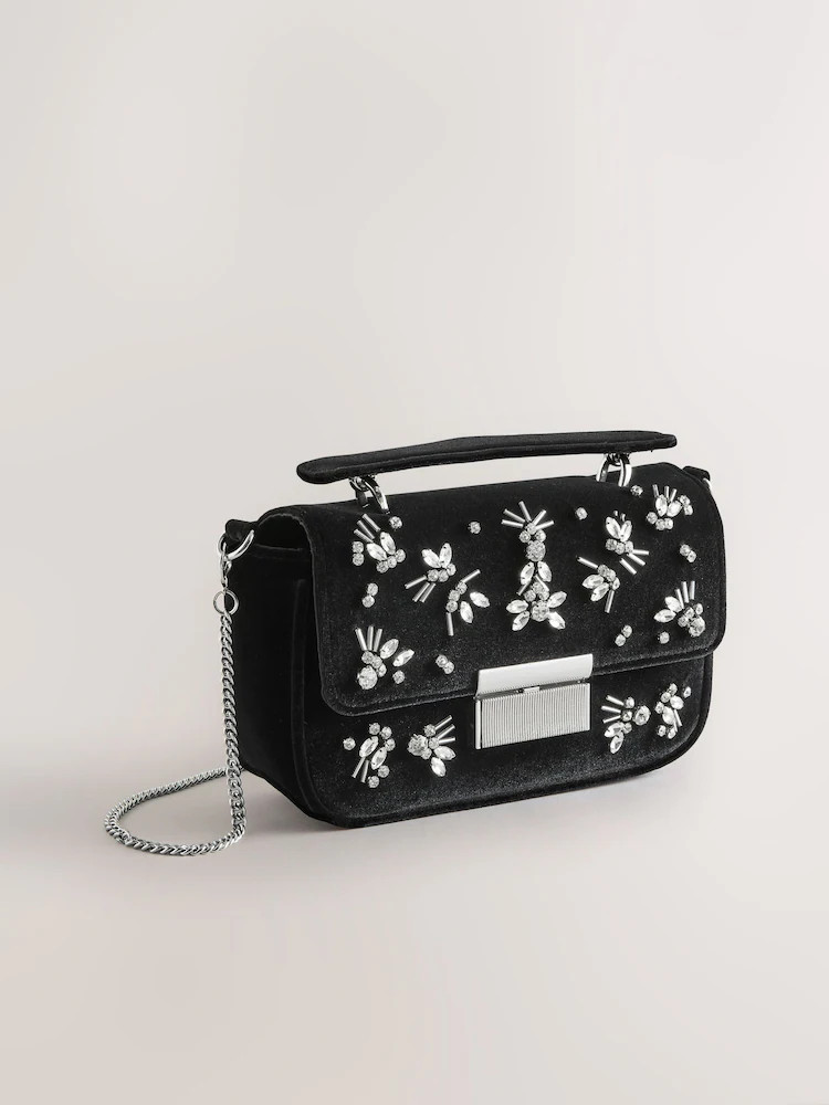 Black Velvet Top Handle Bag | Next US