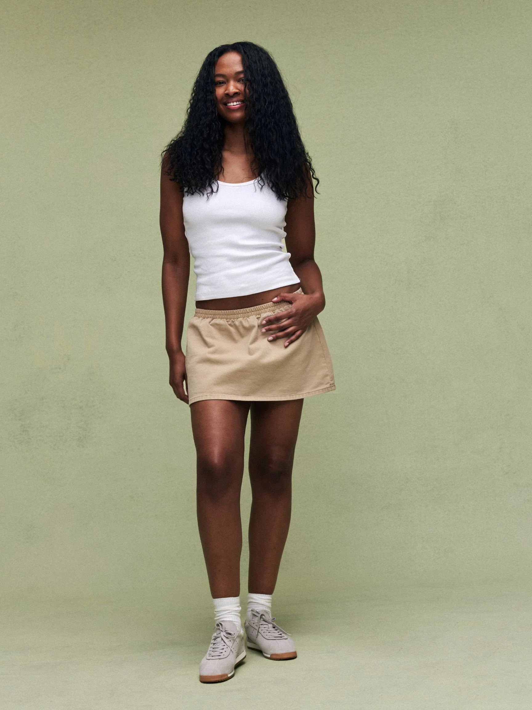 Elastic Mini Skirt - Camel | Parke