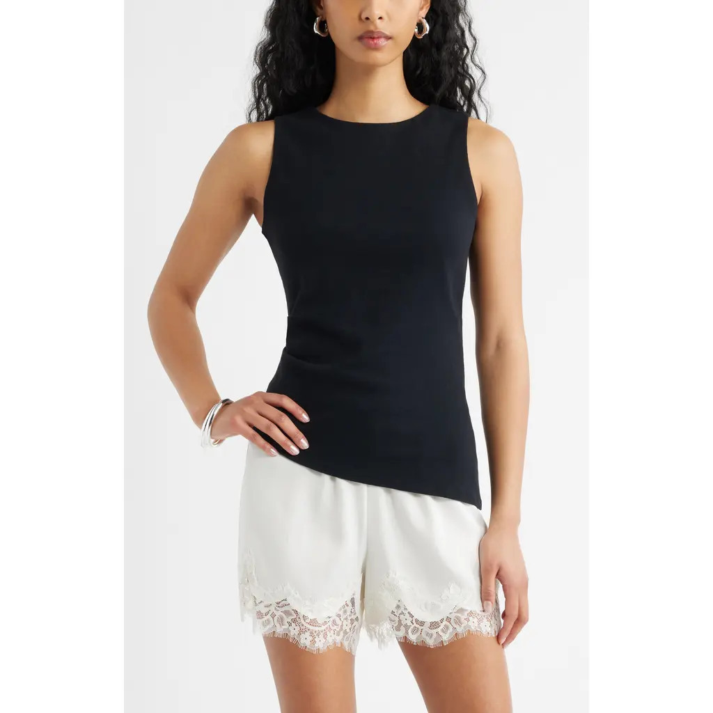 Open Edit Asymmetric Rib Cotton Tank in Black at Nordstrom, Size X-Small | Nordstrom