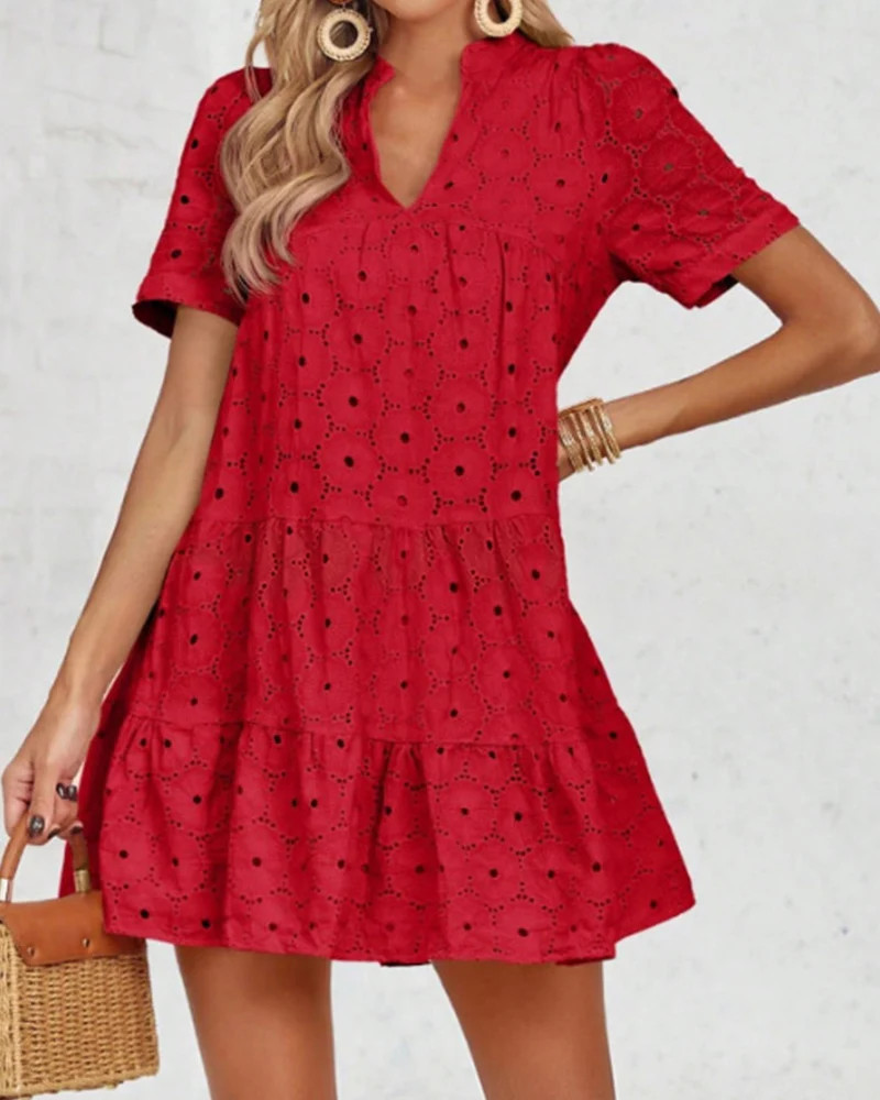 Zeagoo Women's 2026 Summer Eyelet Embroidery Babydoll Mini Dress Casual Flowy Short Sleeve Cute S... | Zeagoo