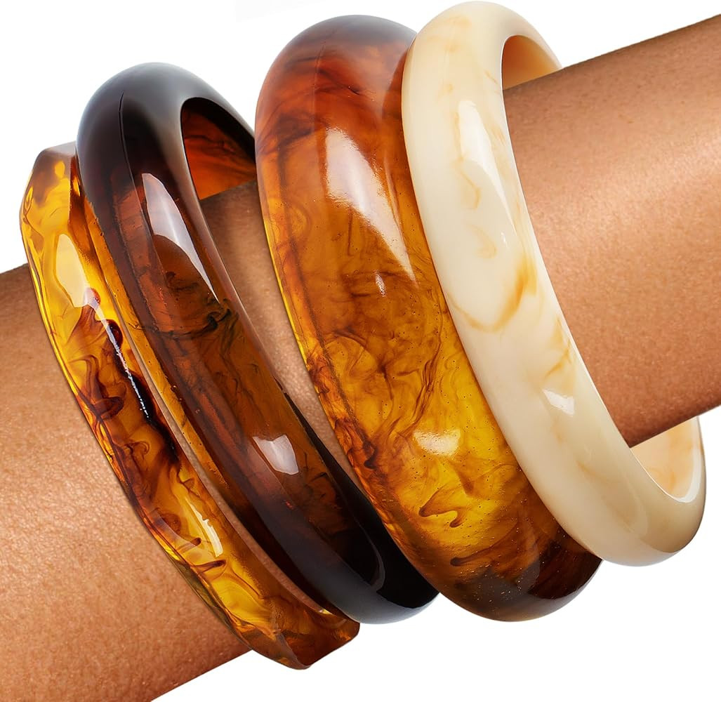 Resin Bangle Bracelets for Women Chunky Acrylic Jewelry Set Brown | Amazon (US)