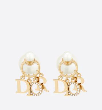 Dior Tribales Earrings Gold-Finish Metal, White Resin Pearls and White Crystals | DIOR | Dior Couture
