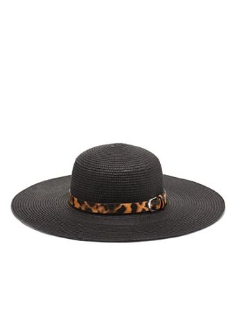 NY & Co Women's Leopard-Band Black Straw Hat - Justin Taylor | New York & Company