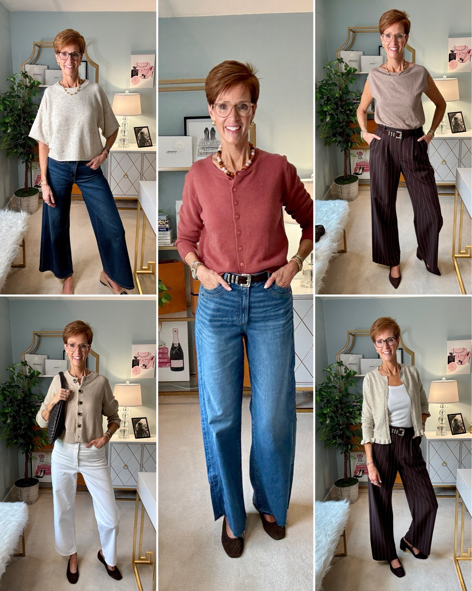 I try on a lot of clothes around here, but what actually ends up in my everyday wardrobe? That's a much smaller list.

Want the links sent to you? Comment SHOP and I’ll DM them!

These are 5 outfits I really wore this week — and apparently I had a very clear fall color palette in mind.

Fall trousers were the focus this week, so my brown pinstripe wide-leg trousers made two appearances. One dressed up with a boatneck top and heels, and one with a soft cardigan and Mary Janes. That's exactly what I want from the pieces I keep: enough versatility that I can wear them again without feeling like I'm repeating the same outfit.

The rest of the week was all about easy fall outfit formulas: cardigans, wide-leg jeans, cashmere, suede flats and simple layers that work for real life.

Which outfit gets your vote — 1, 2, 3, 4 or 5?

Save this for fall outfit inspiration, and send it to a friend who's trying to figure out what to wear right now

#FallOutfitIdeas #ClassicStyle #StyleOver40 #TallWomenStyle

#LTKootd #LTKOver40 #LTKTall