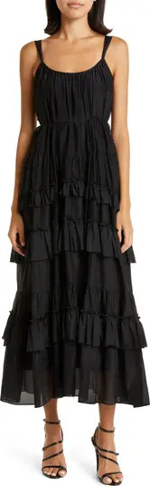 Kandra Ruffle Tiered Cotton & Silk Blend Dress | Nordstrom