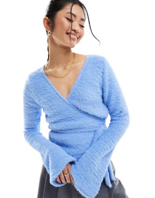 ASOS DESIGN fluffy blue ballet wrap cardigan | ASOS | ASOS (Global)