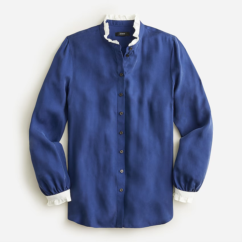 Drapey cupro-blend ruffle-trim shirt | J. Crew US