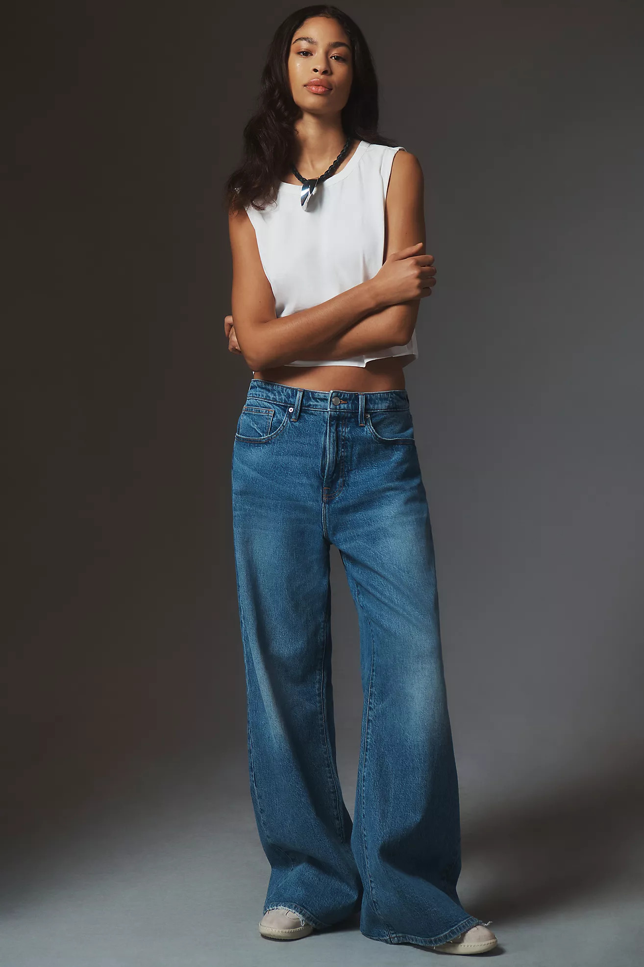 Good American Good Ease High-Rise Wide-Leg Jeans | Anthropologie (US)