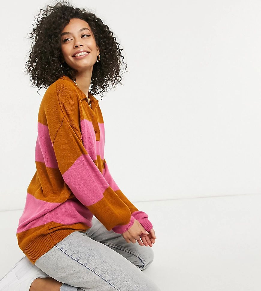 ASOS DESIGN Tall oversized rugby style sweater with collar in stripe-Multi | ASOS (Global)