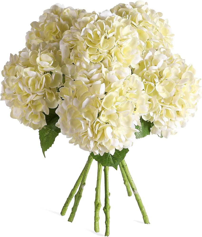 Kisflower 6PCS 22 inch Hydrangea Artificial Flowers Real Touch Off White Faux Hydrangea Flowers w... | Amazon (US)