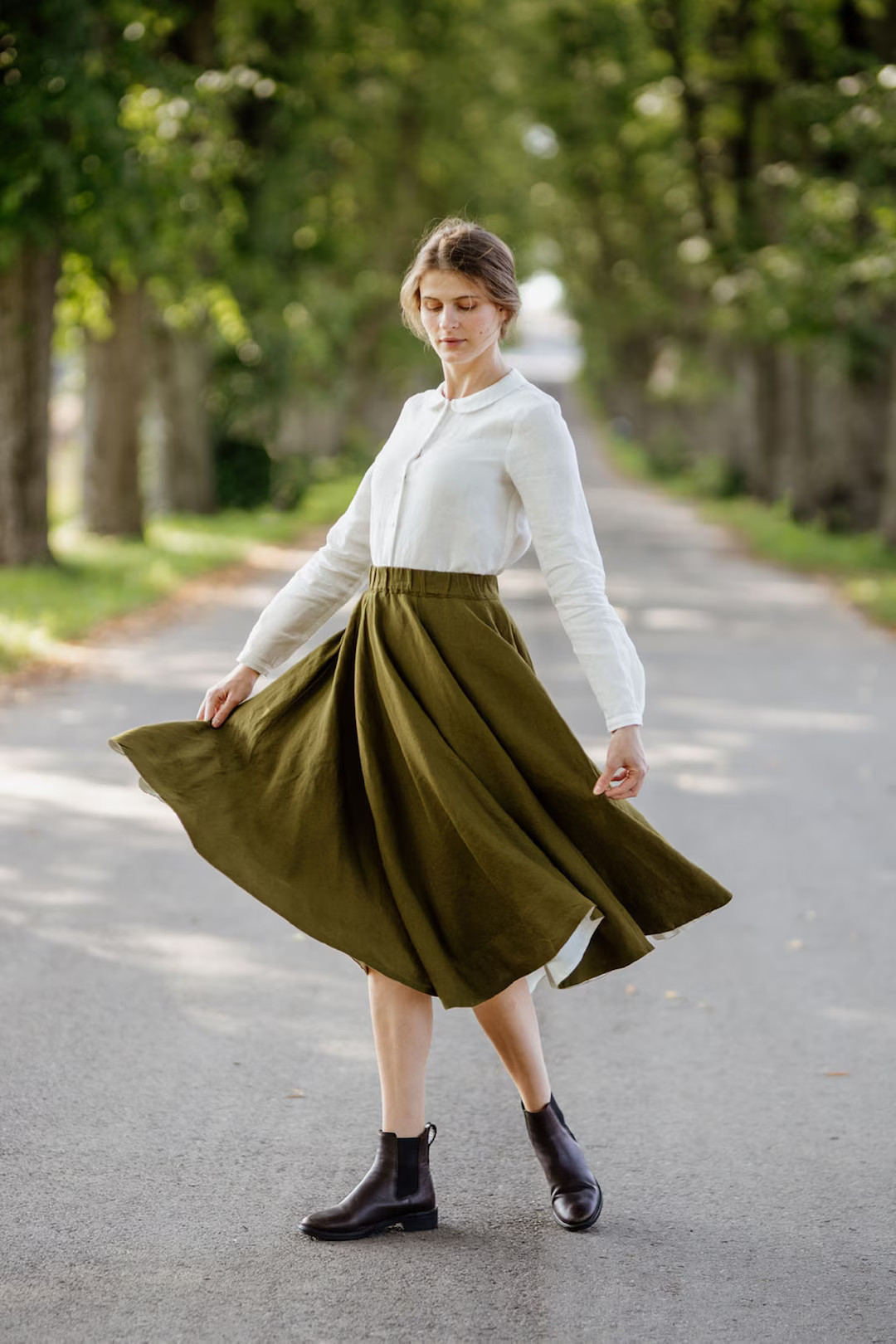 LINEN SKIRT | Green Linen Skirt, Midi Skirt, Cottagecore Skirt, Vintage Style Skirt, Linen Clothi... | Etsy (US)