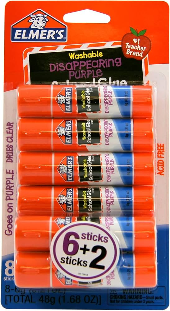 Elmer's® Washable Disappearing Purple School Glue Sticks, 0.21 Oz., Pack Of 6 + 2 Bonus Sticks | Amazon (US)