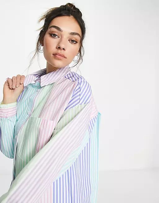 Bershka oversized poplin shirt in multi-colored stripe | ASOS (Global)