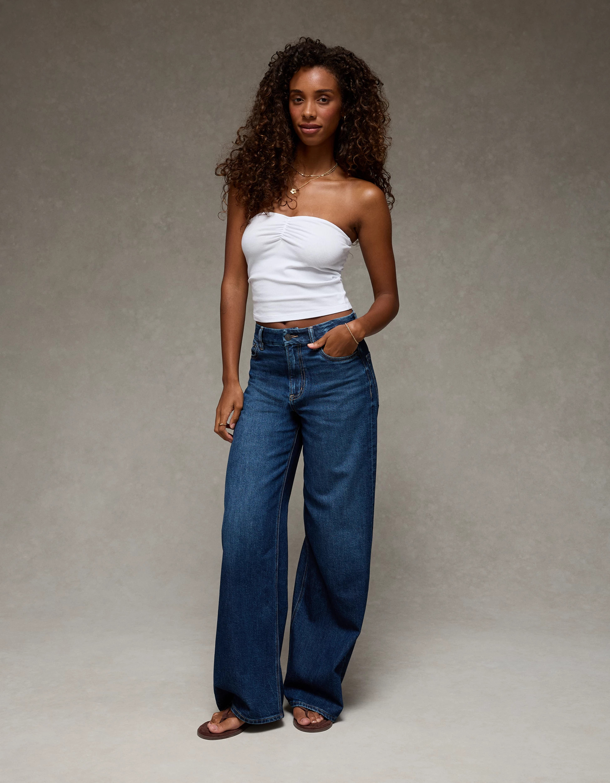 AE Dreamy Drape Stretch Curvy Super High-Waisted Baggy Wide-Leg Jean | American Eagle Outfitters (US & CA)