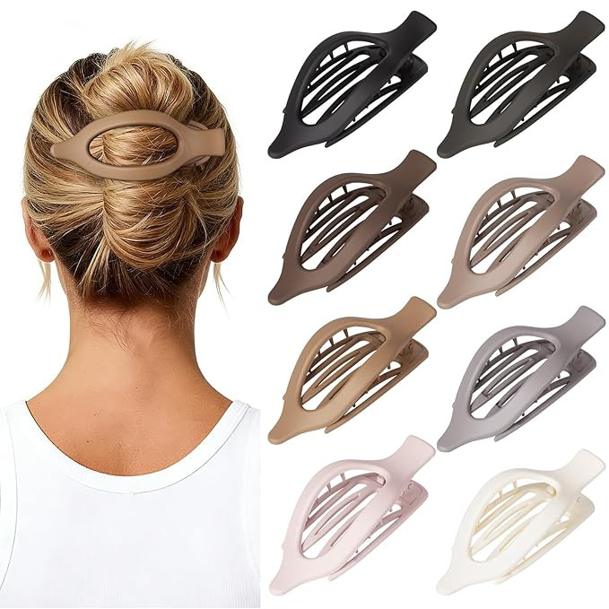 8 Pack Flat Hair Clips for Women – Large Claw Clips for Thick and Thin Hair, Strong Hold Stylin... | Amazon (US)