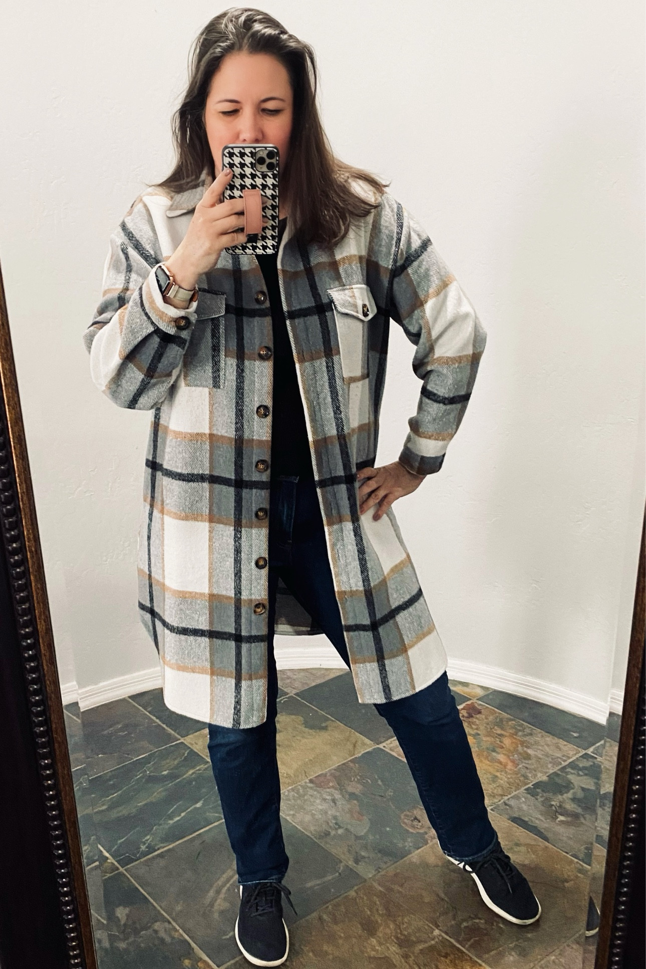 #OOTD one of my favorite quick to throw on outfits. The shacket is comfy and even has pockets! Allbird sneakers because Im off to construction site to tour a hotel opening soon

#shacket 

#LTKSeasonal #LTKfindsunder50