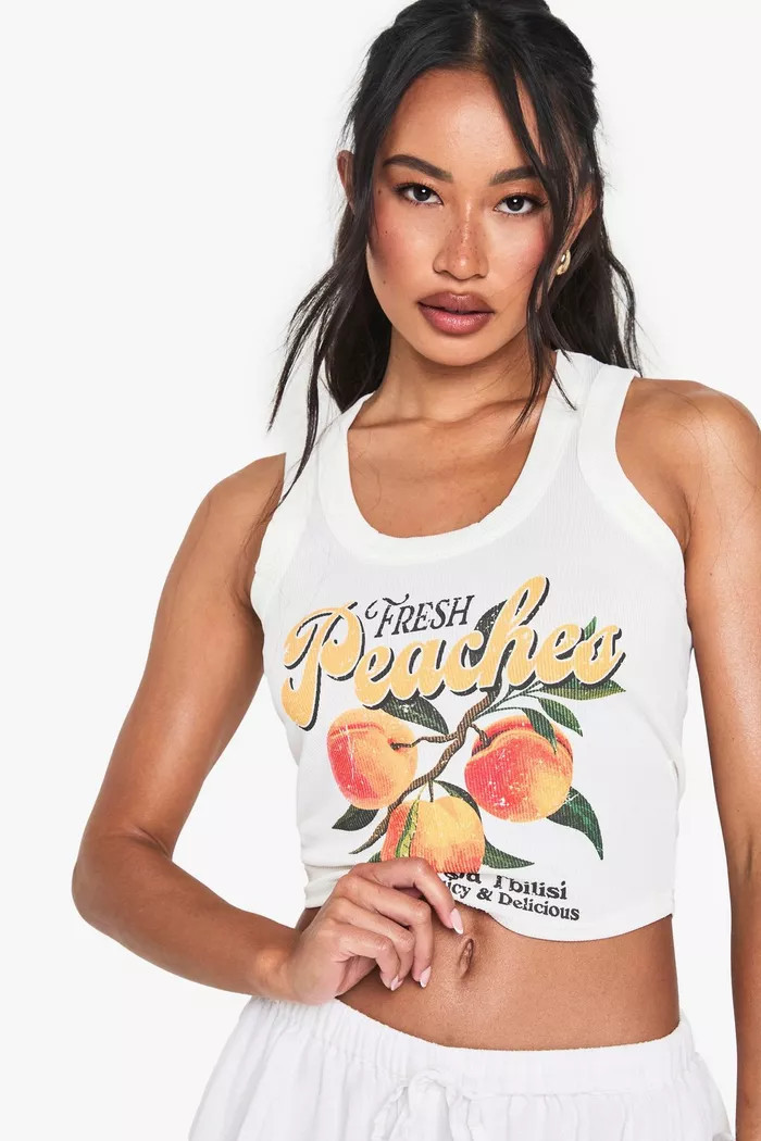 PEACHES GRAPHIC RIB TANK VEST TOP | boohoo (US & Canada)