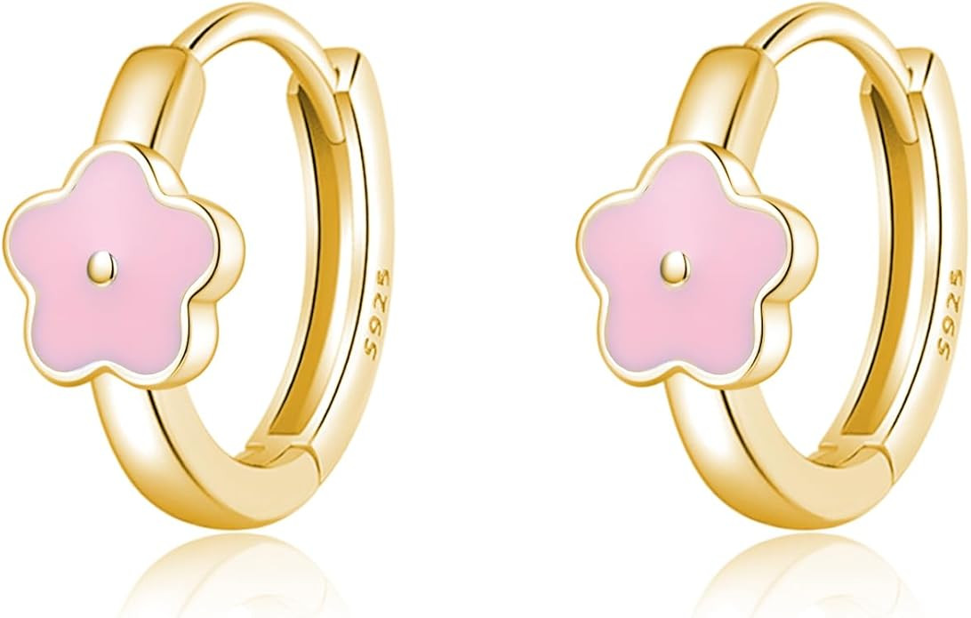 SLUYNZ Solid 925 Sterling Silver Pink Flower Earrings Hoop for Women Teens Cute Flower Hoop Earri... | Amazon (US)