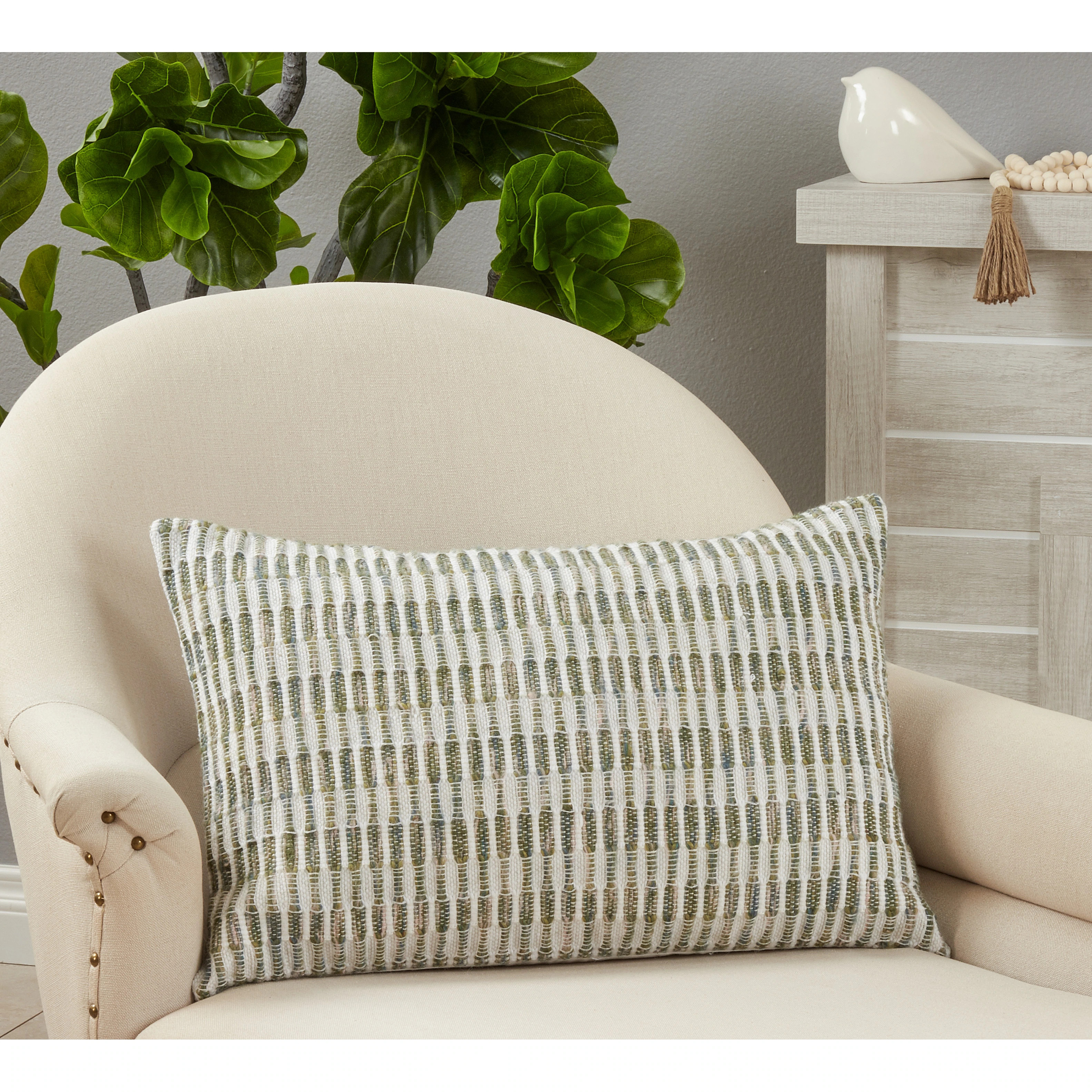 Woven Pillow With Line Design | Overstock