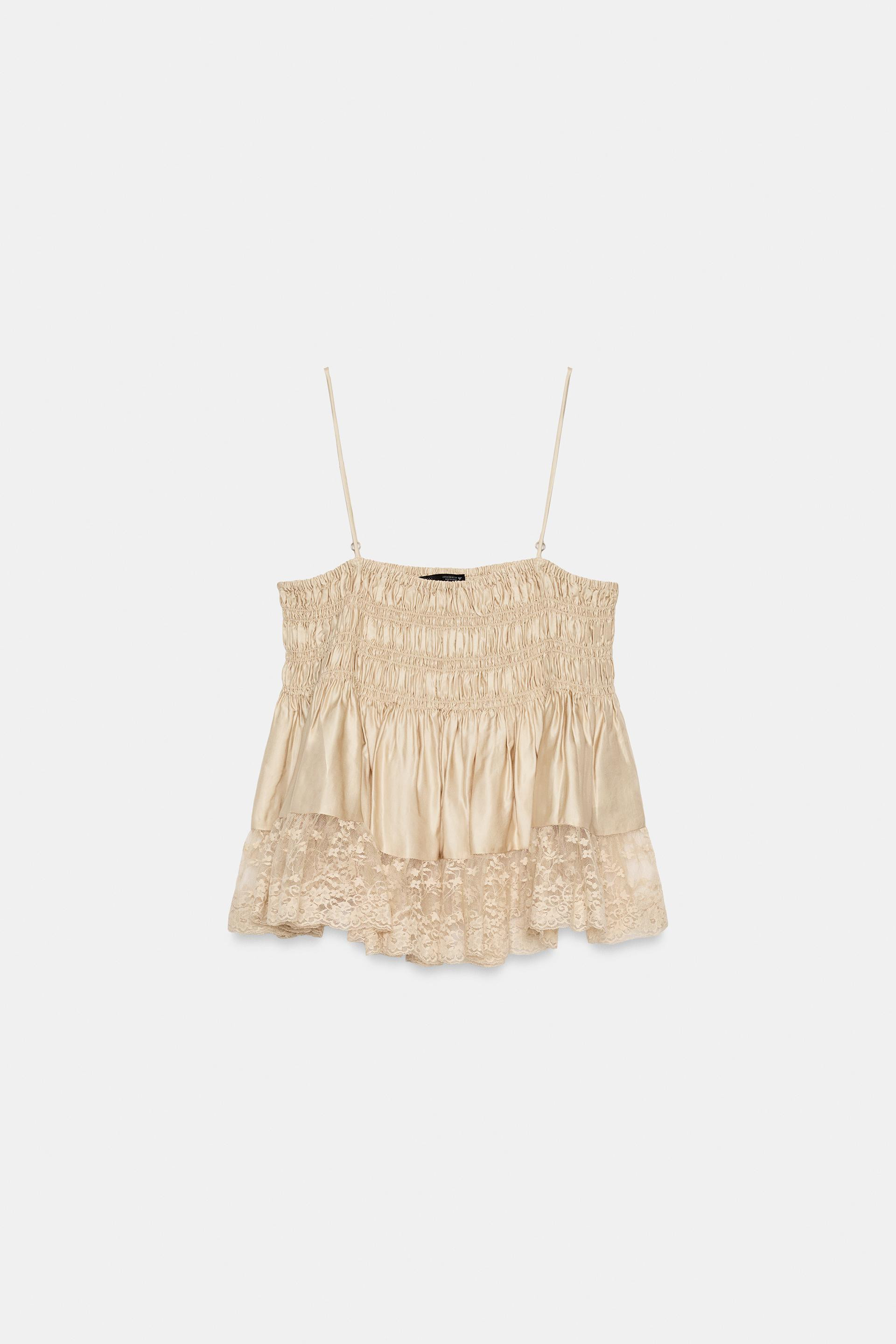 SATIN TOP WITH LACE TRIM | Zara US