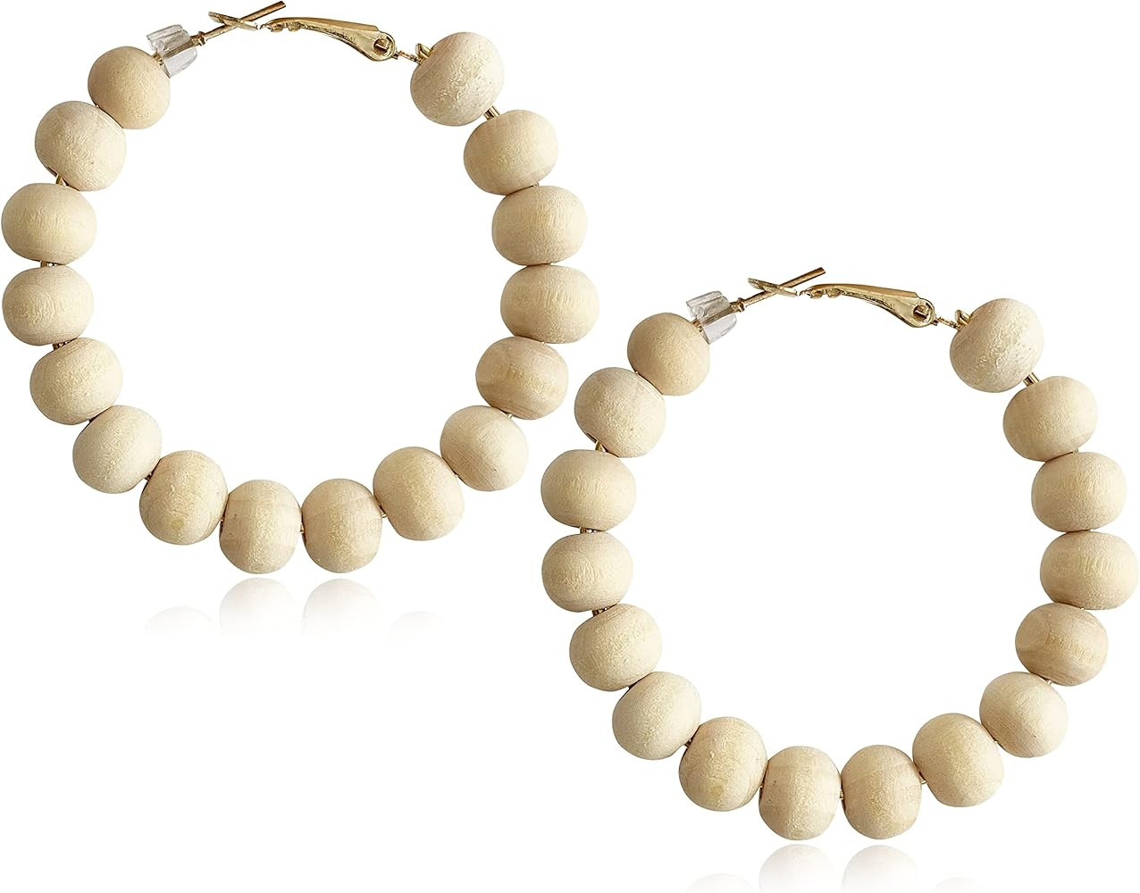 Handmade Nature Wooden Beaded Hoop Earrings Bohemian Minimalist Colorful Circle Round Wood Bead E... | Amazon (US)