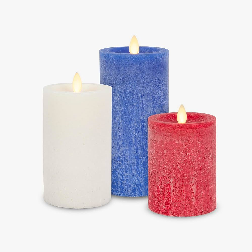 Luminara Red White & Blue Americana Pillar Trio - Set of 3 Flickering Flameless Wax Candles - Bat... | Amazon (US)