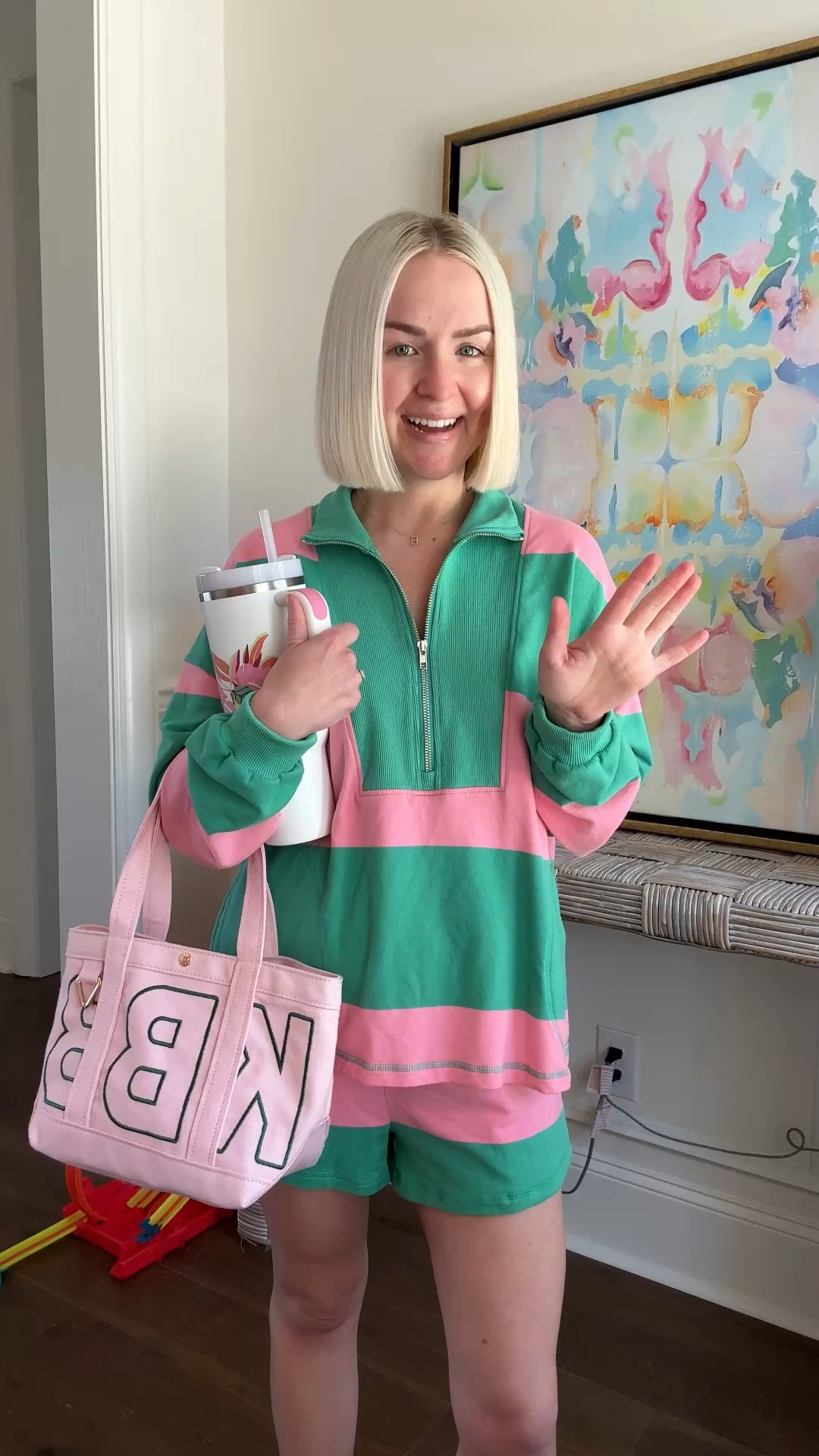 Casual cute outfit - canvas alpha tote! Mine is a small soft pink with green embroidery! 

#LTKdayinmylife #LTKootd #LTKmomlife