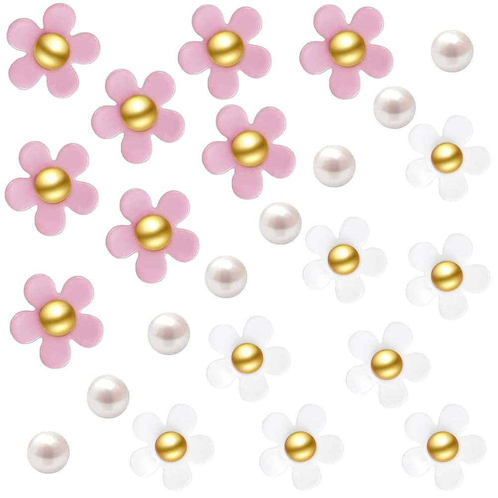 Flower Shoe Charms for Women Girl 24Pcs Cute Flower Pearl Shoe Charms DIY Clog Sandals Accessorie... | Amazon (US)