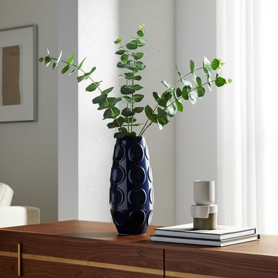 Modern Textured Ceramic Vase - Sculptural Embossed Circle Detailing - Decorative Accent for Home, Office, Bedroom, Living Room - 13" Navy | Target