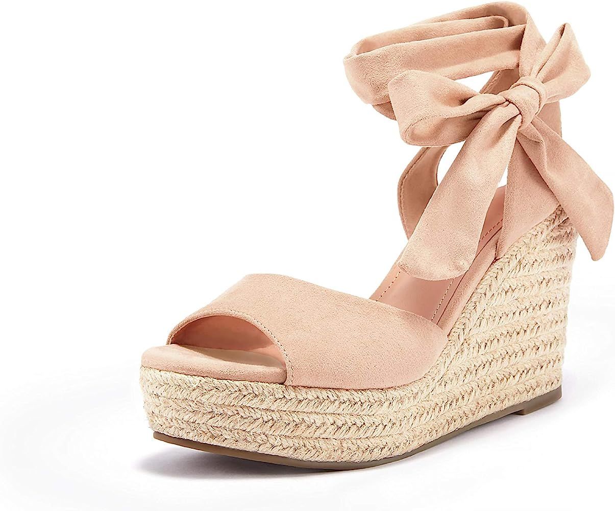 Seraih Womens Lace up Espadrilles Platform Wedges Sandals Heels Tie Ankle Strap Summer Dress Shoes | Amazon (US)