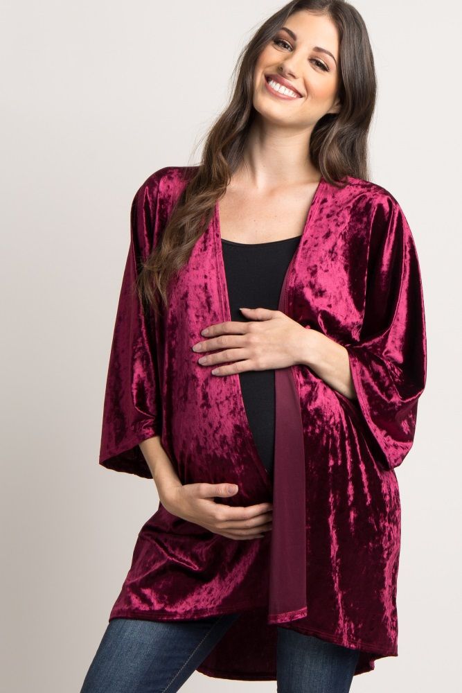 Burgundy Velvet Long Sleeve Maternity Kimono | PinkBlush Maternity