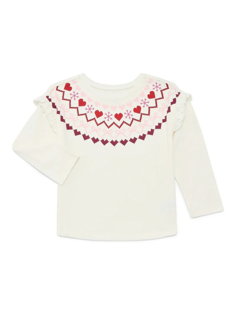 Garanimals Toddler Girls Holiday Ruffle Shoulder Top with Long Sleeves, Sizes 18M-5T | Walmart (US)