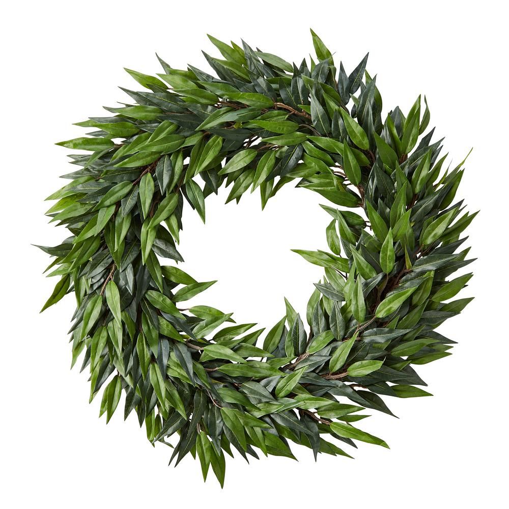 Pure Garden 22 in. Artificial Ficus Microphylla Leaf Wreath-HW1500239 - The Home Depot | The Home Depot