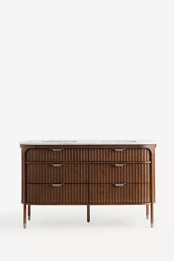 The Isla Marble-Top Fluted-Wood Double-Bathroom Vanity | Anthropologie (US)