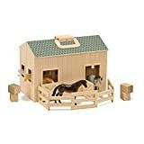 Amazon.com: Melissa & Doug Fold and Go Wooden Horse Stable Dollhouse With Handle and Toy Horses (... | Amazon (US)