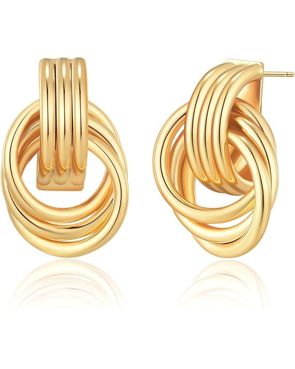 MOROTOLE Chunky Gold Earrings, Vintage Trendy 18K Plated Gold Dangle Drop Statement Earrings for ... | Amazon (US)