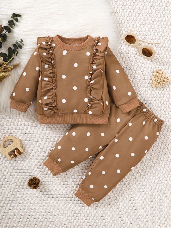 Baby Polka Dot Ruffle Trim Pullover & Sweatpants
   
      SKU: sa2207281666073606
          (100... | SHEIN