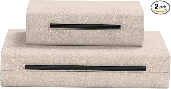 Ivory Shagreen Decorative Boxes Set of 2-Modern Faux Leather Jewelry Orgazier, Engineered Wood Ke... | Amazon (US)