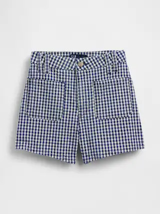 3.5" High Rise Gingham Relaxed Straight Denim Shorts | Gap (US)