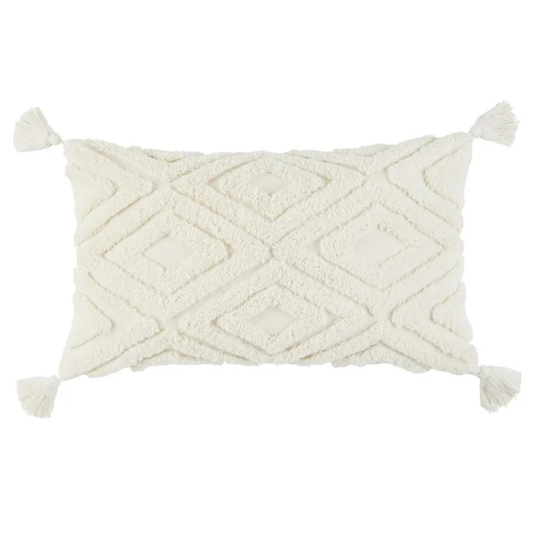 Wanda June Home Diamond Tufted Lumbar Pillow by Miranda Lambert, White, 14"x24" | Walmart (US)