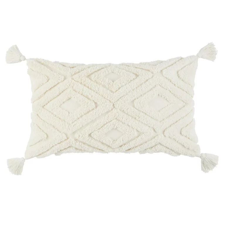 Wanda June Home Diamond Tufted Lumbar Pillow by Miranda Lambert, White, 14"x24" | Walmart (US)