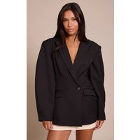 Black Asymmetric Detail Cocoon Sleeve Blazer | PrettyLittleThing US