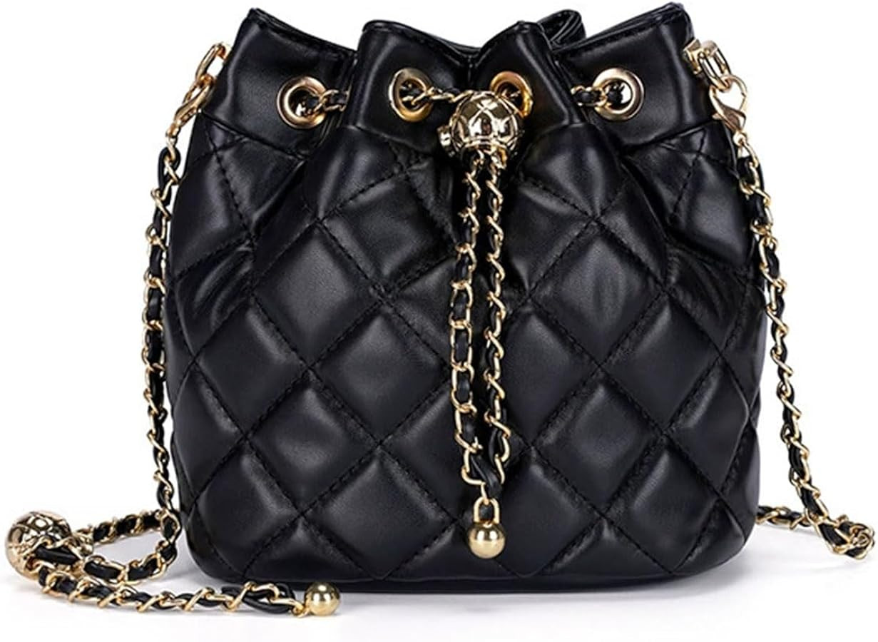 Women's Quilted Bucket Bag Leather Chain Shoulder Bag Crossbody Bags Purse for Women | Amazon (US)