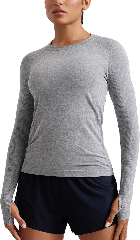 CRZ YOGA Seamless Long Sleeve Shirts for Women Hip - Workout Athletic Running Gym Yoga Tops Breat... | Amazon (US)