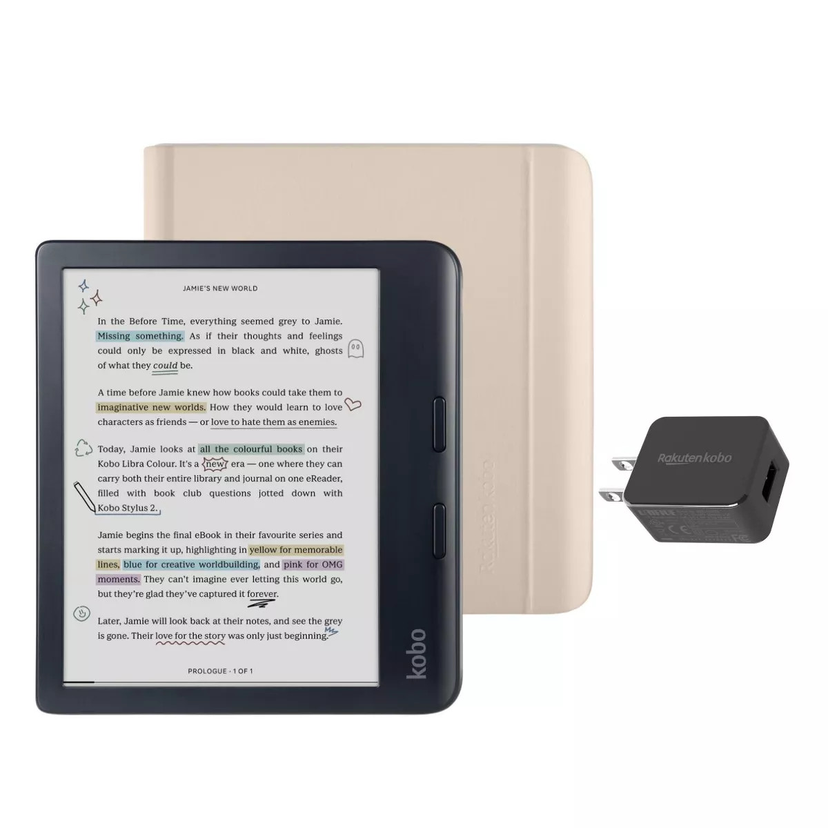 Kobo Libra Colour Black eReader with Sand Beige Notebook SleepCover & AC Bundle | Target