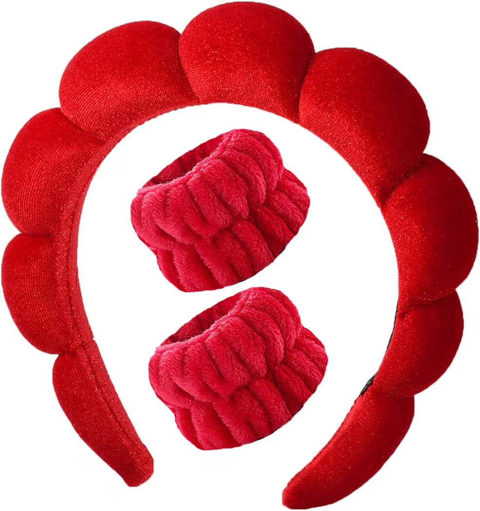 Luckybear Spa Headband, Velvet Makeup Headband, Red | Amazon (US)